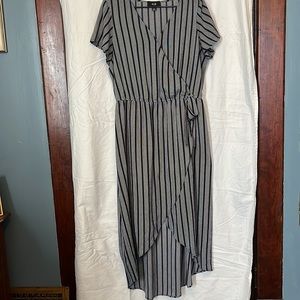 AGB Navy Stripped Mock Wrap Dress